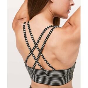 lululemon Energy Bra Long Line Mod Stripe Black White Size 8 EUC